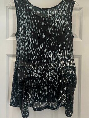 Theory Silk Spandex Black Multi-Color Asymmetrical Hem Sleeveless Top Size S